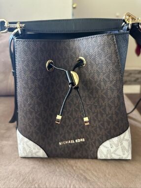 Michael Kors Brown Logo Drawstring Bucket Bag